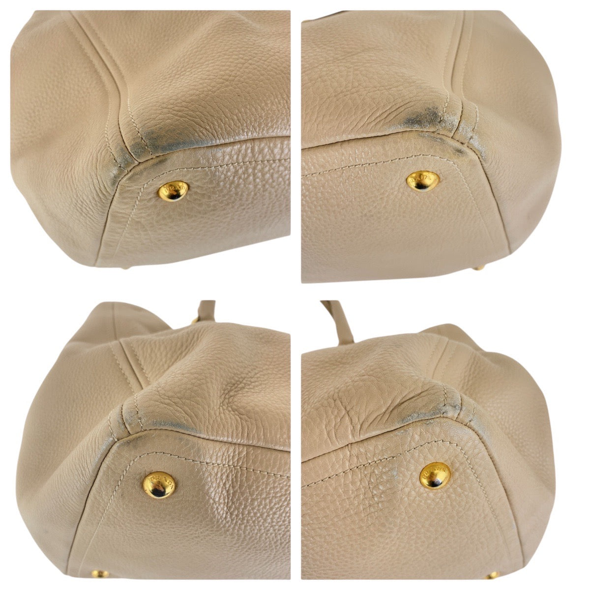 Prada Tote Bag Leather Beige Gold Metal Tote Bag Shoulder Bag 2Way Vitterodino Women