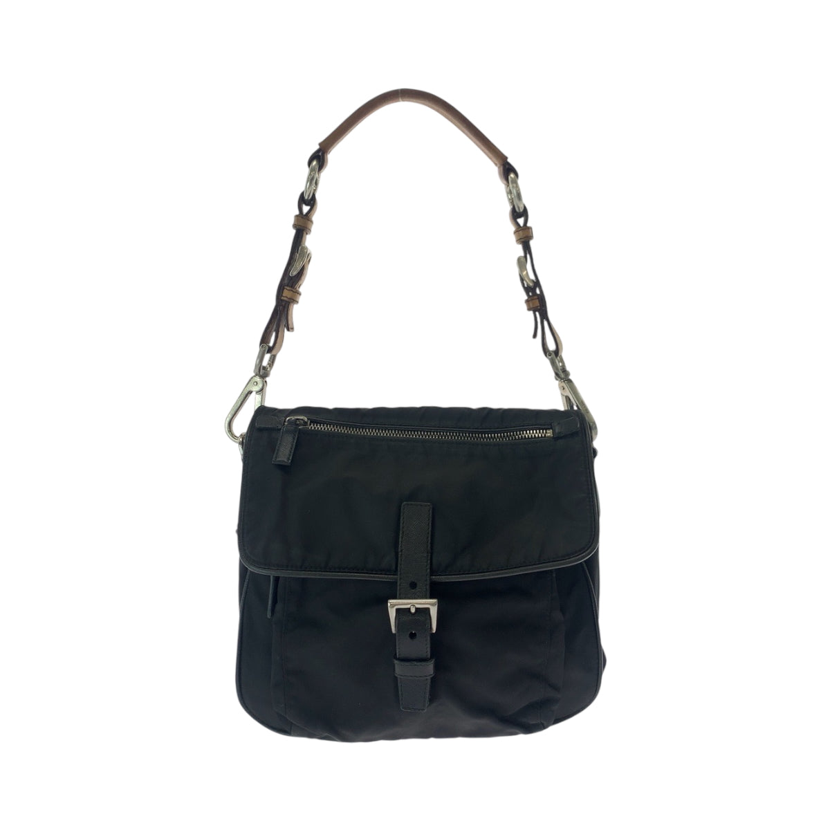 Prada Shoulder Bag Br2156 Nylon Black Brown Silvermetal One Shoulder Bag Test Triangle With Logo