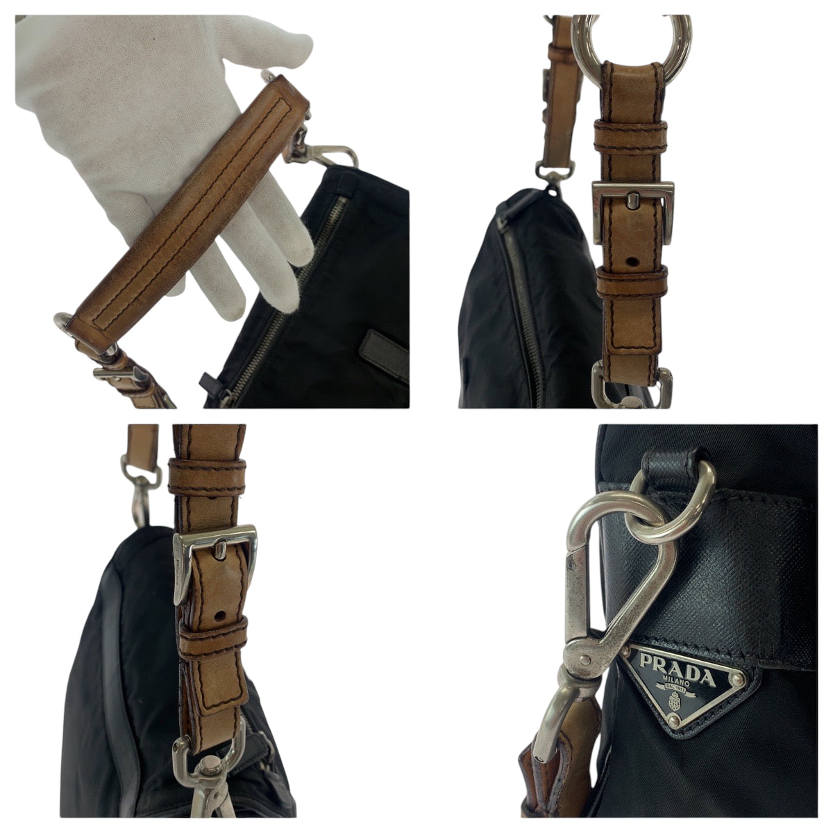 Prada Shoulder Bag Br2156 Nylon Black Brown Silvermetal One Shoulder Bag Test Triangle With Logo