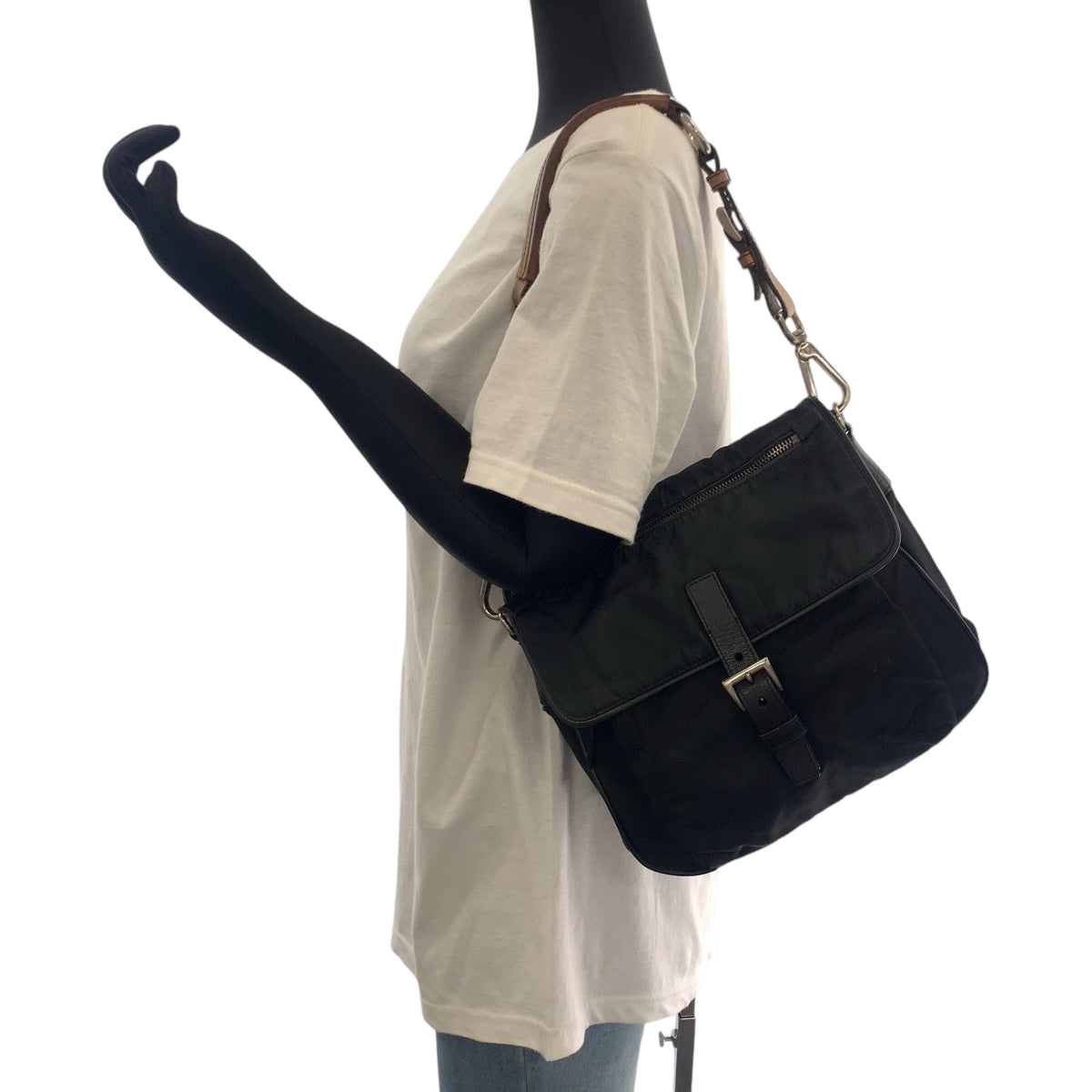 Prada Shoulder Bag Br2156 Nylon Black Brown Silvermetal One Shoulder Bag Test Triangle With Logo