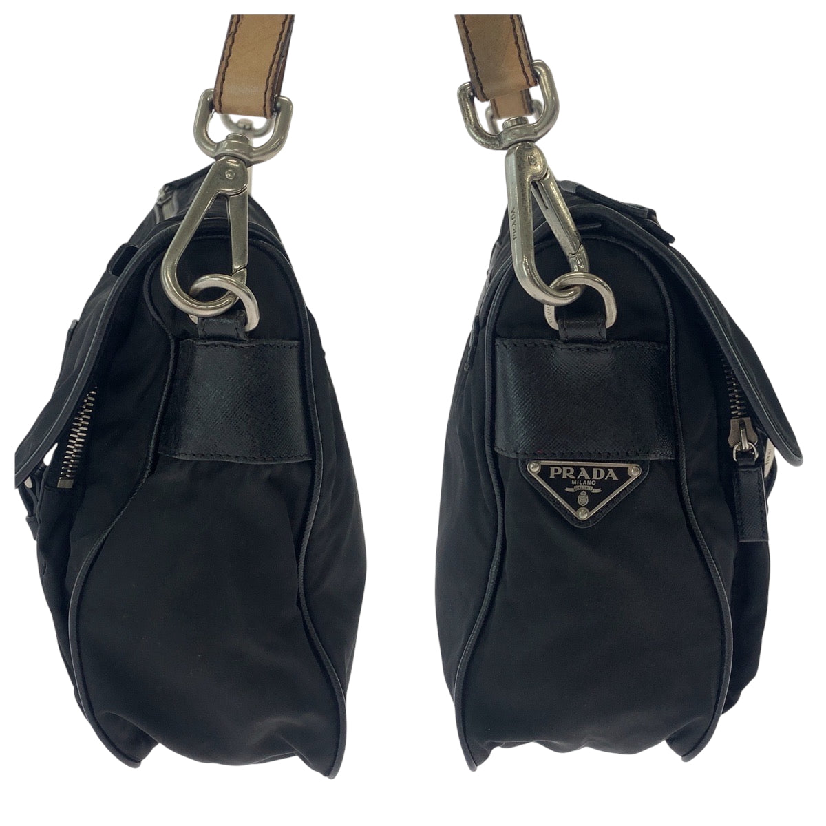 Prada Shoulder Bag Br2156 Nylon Black Brown Silvermetal One Shoulder Bag Test Triangle With Logo