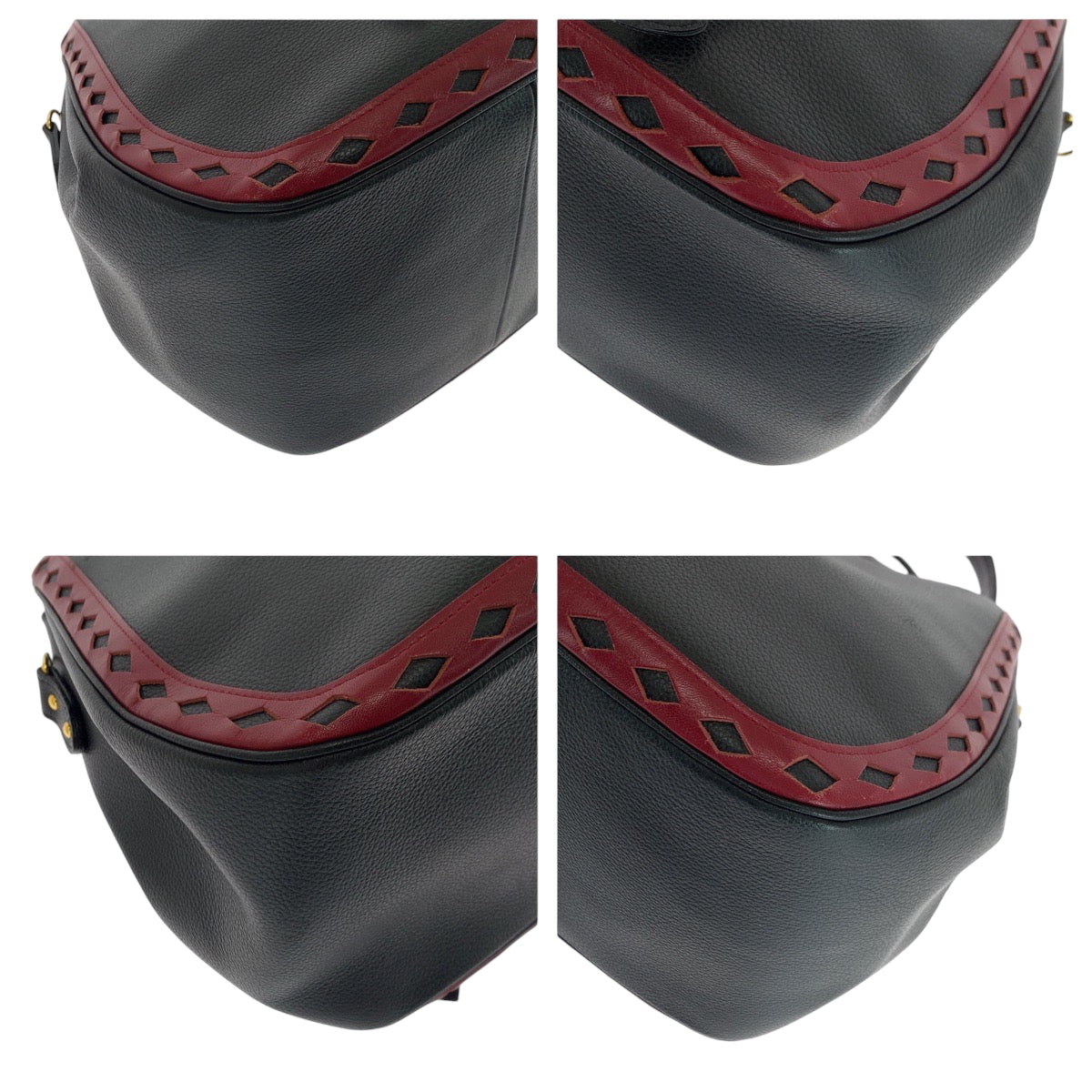 Yves Saint Laurent Shoulder Bag Leather Black Red Goldmetal Shoulder Bag Handbag Diamond Cut Women