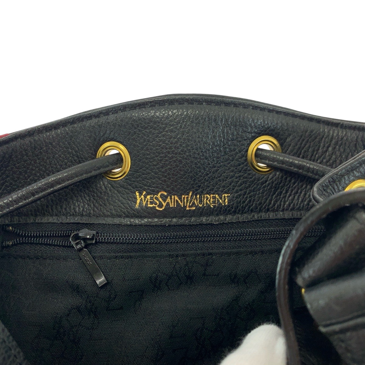 Yves Saint Laurent Shoulder Bag Leather Black Red Goldmetal Shoulder Bag Handbag Diamond Cut Women