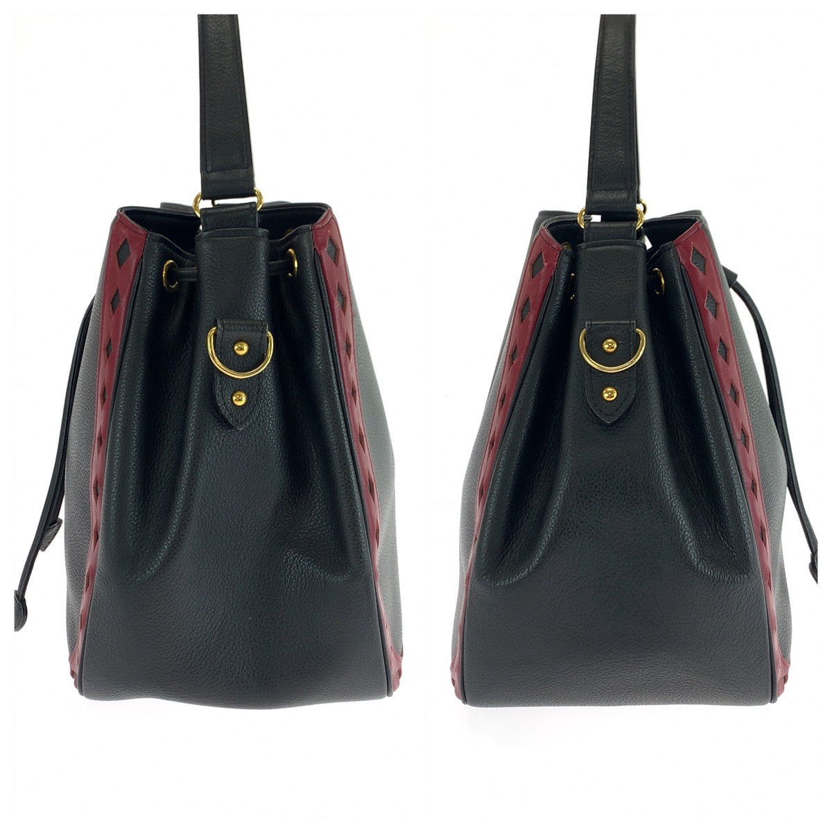 Yves Saint Laurent Shoulder Bag Leather Black Red Goldmetal Shoulder Bag Handbag Diamond Cut Women