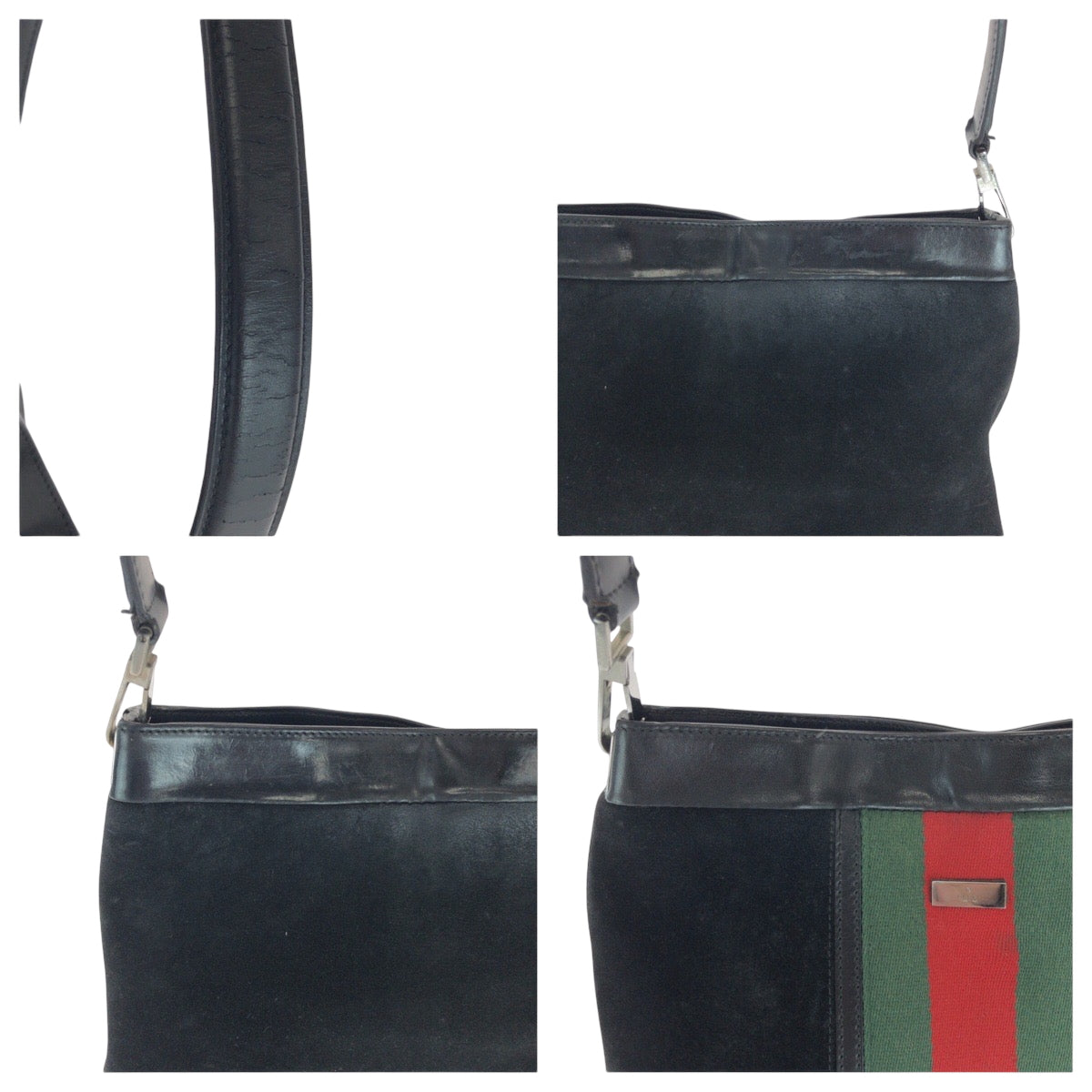 Gucci Shoulder Bag 33900 Suede, Leather Black Green Red Silvermetal One Shoulder Bag Sherry Line