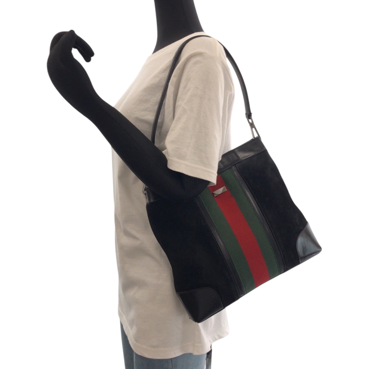 Gucci Shoulder Bag 33900 Suede, Leather Black Green Red Silvermetal One Shoulder Bag Sherry Line