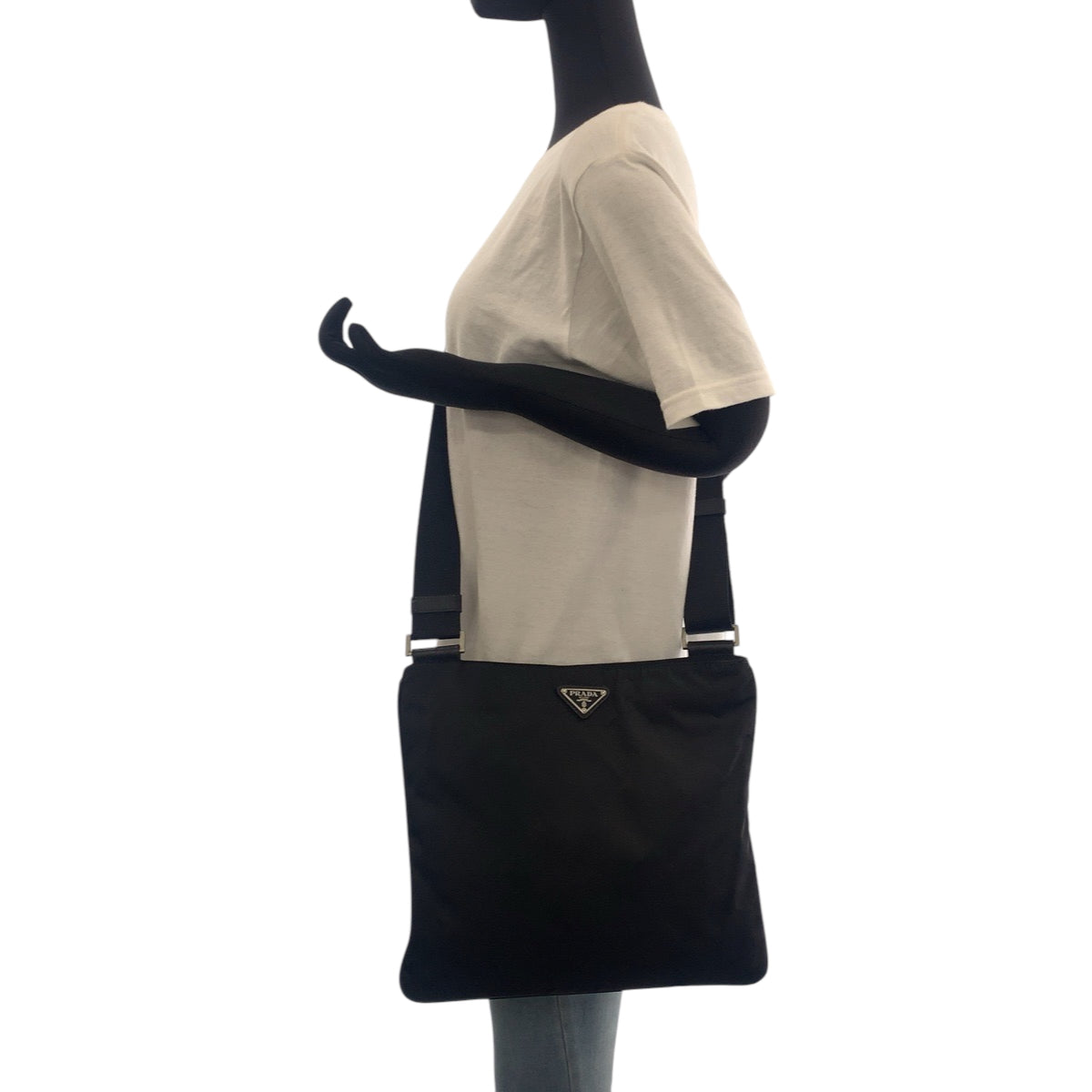 Prada Shoulder Bag Nylon Black Silvermetal Shoulder Bag Pochette Test Triangle With Logo Mens