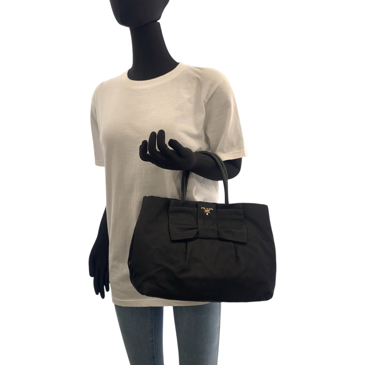 Prada Tote Bag Bn1601 Nylon Black Goldmetal Tote Bag Handbag Test Logo Ribbon Women