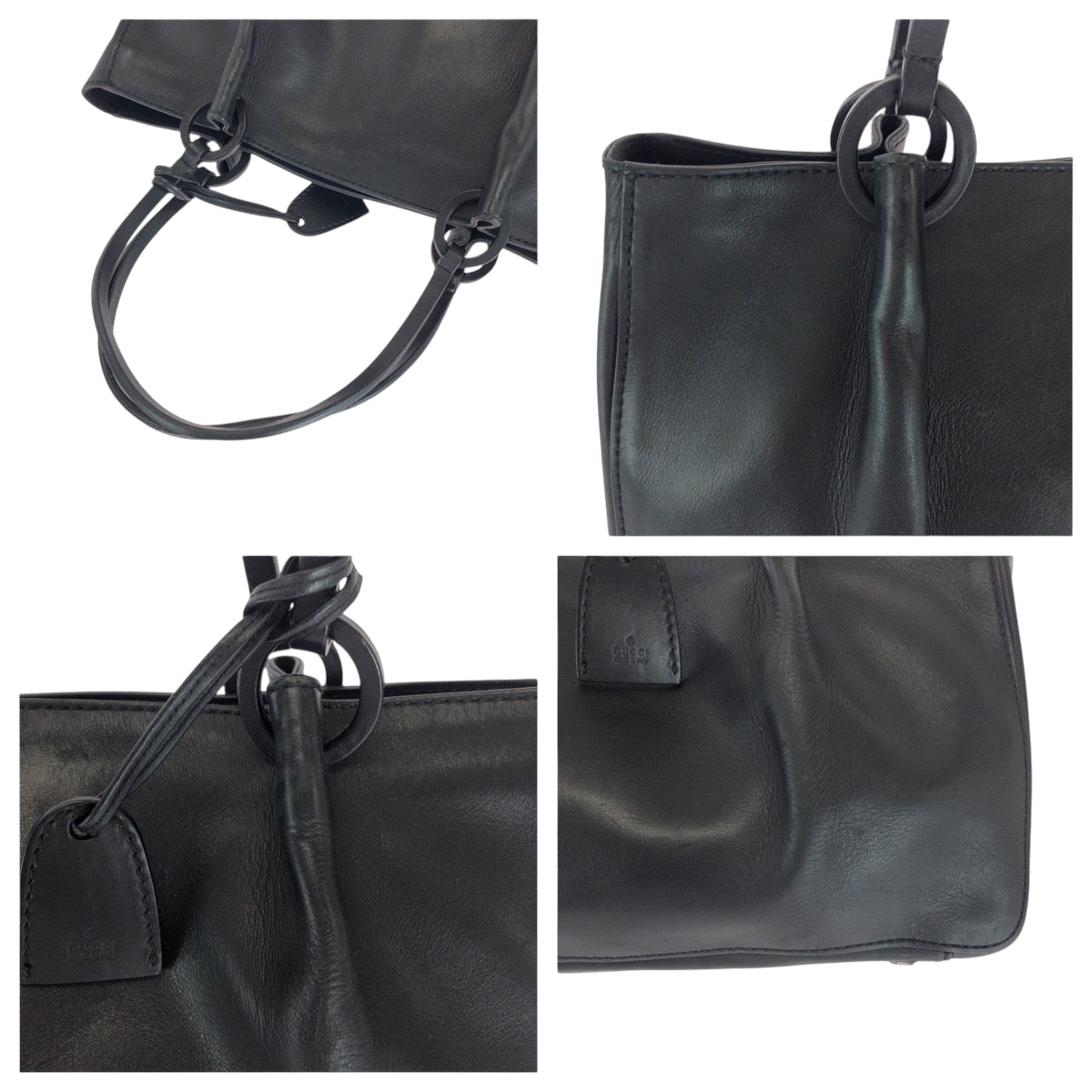 Gucci Tote Bag 94898 Leather Black Goldmetal Tote Bag Handbag Women