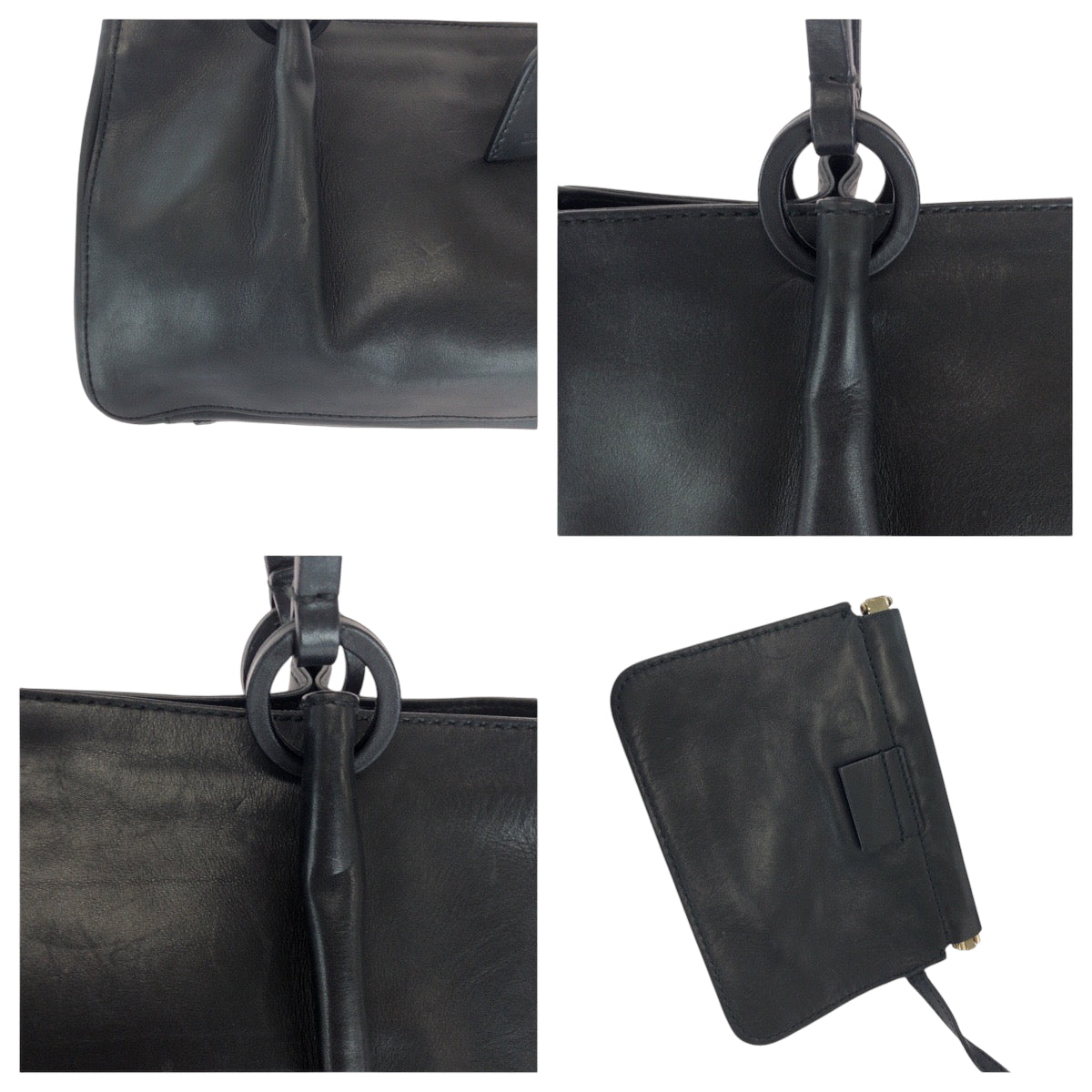 Gucci Tote Bag 94898 Leather Black Goldmetal Tote Bag Handbag Women