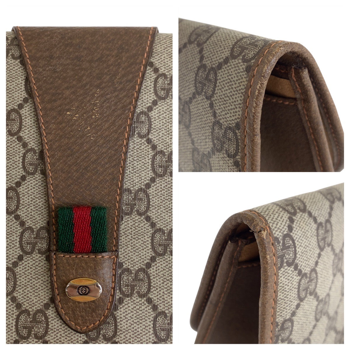 Gucci Clutch Bag 89 01 031 Gg Supreme Canvas, Leather Beige Brown Gold Metal Clutch Bag Sherry Line