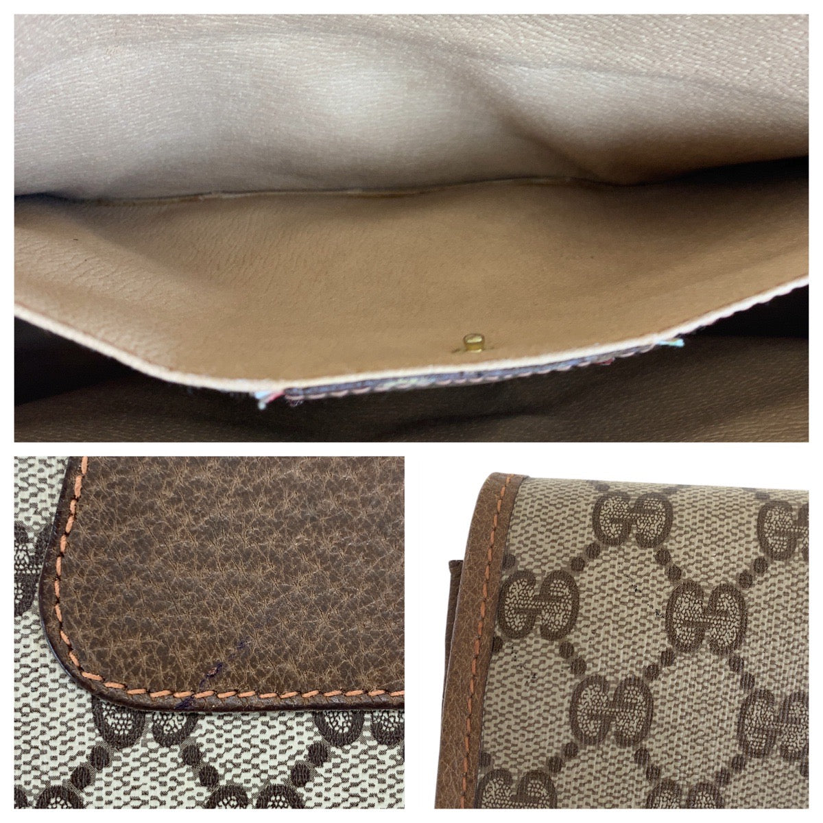Gucci Clutch Bag 89 01 031 Gg Supreme Canvas, Leather Beige Brown Gold Metal Clutch Bag Sherry Line