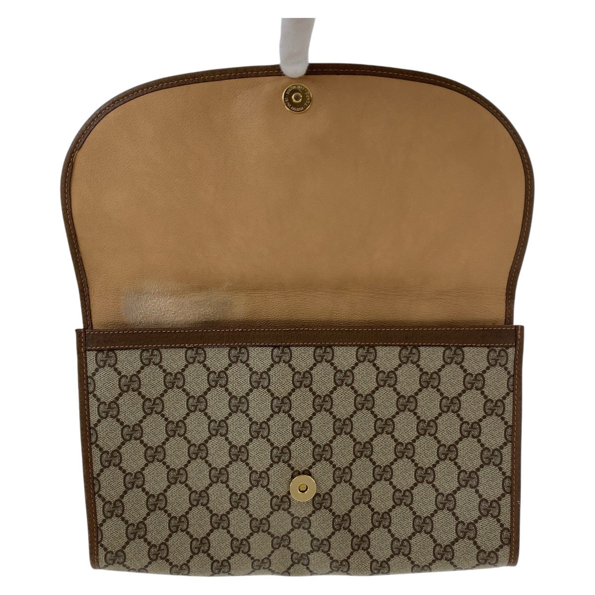 Gucci Clutch Bag 89 01 031 Gg Supreme Canvas, Leather Beige Brown Gold Metal Clutch Bag Sherry Line