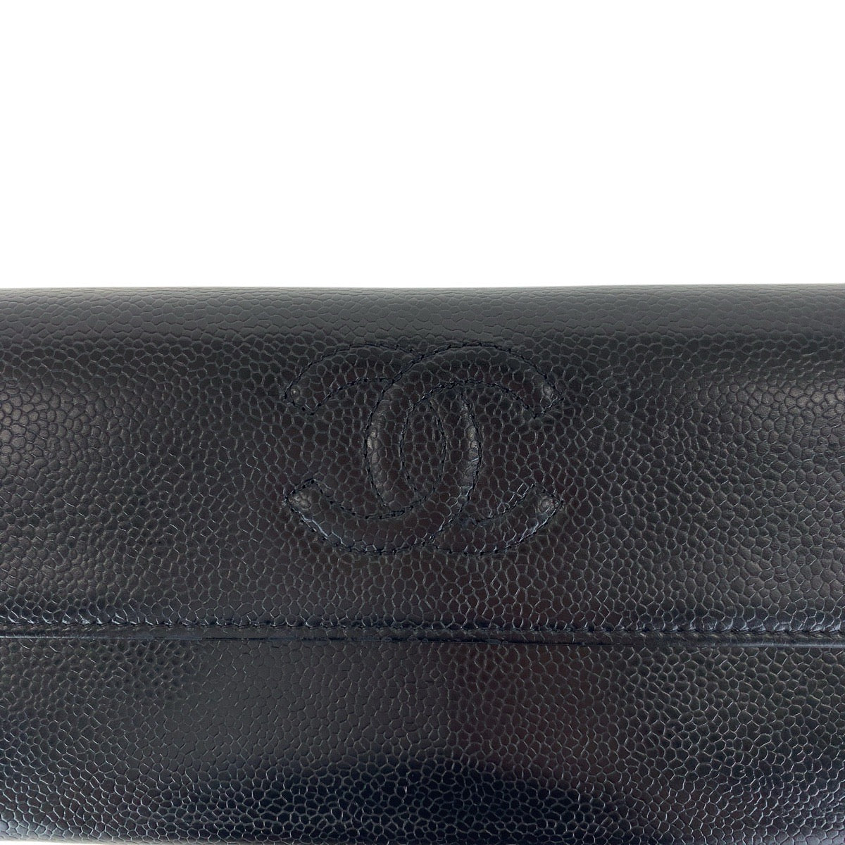 Chanel Long Wallet Purse Caviar Skin Black Coco Mark