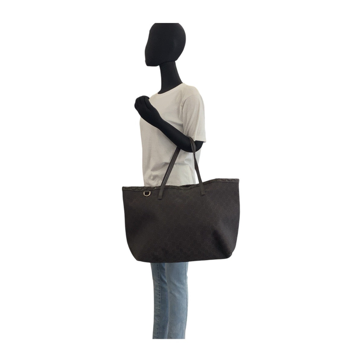 Gucci Tote Bag 354666 Gg Canvas Brown Silver Metal Tote Bag Handbag Unisex Women