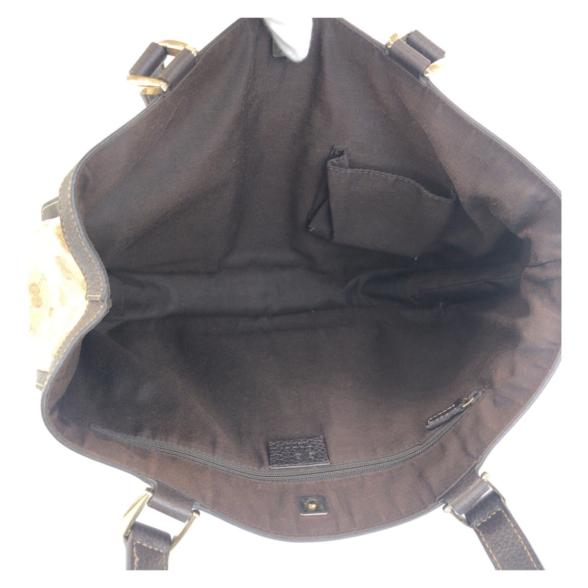 Gucci Tote Bag 268639 Coated Canvas, Leather Beige Brown Gold Metal Tote Bag Shoulder Bag Gg