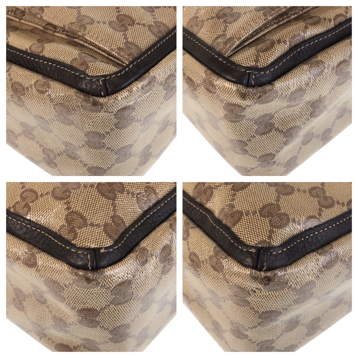 Gucci Tote Bag 268639 Coated Canvas, Leather Beige Brown Gold Metal Tote Bag Shoulder Bag Gg