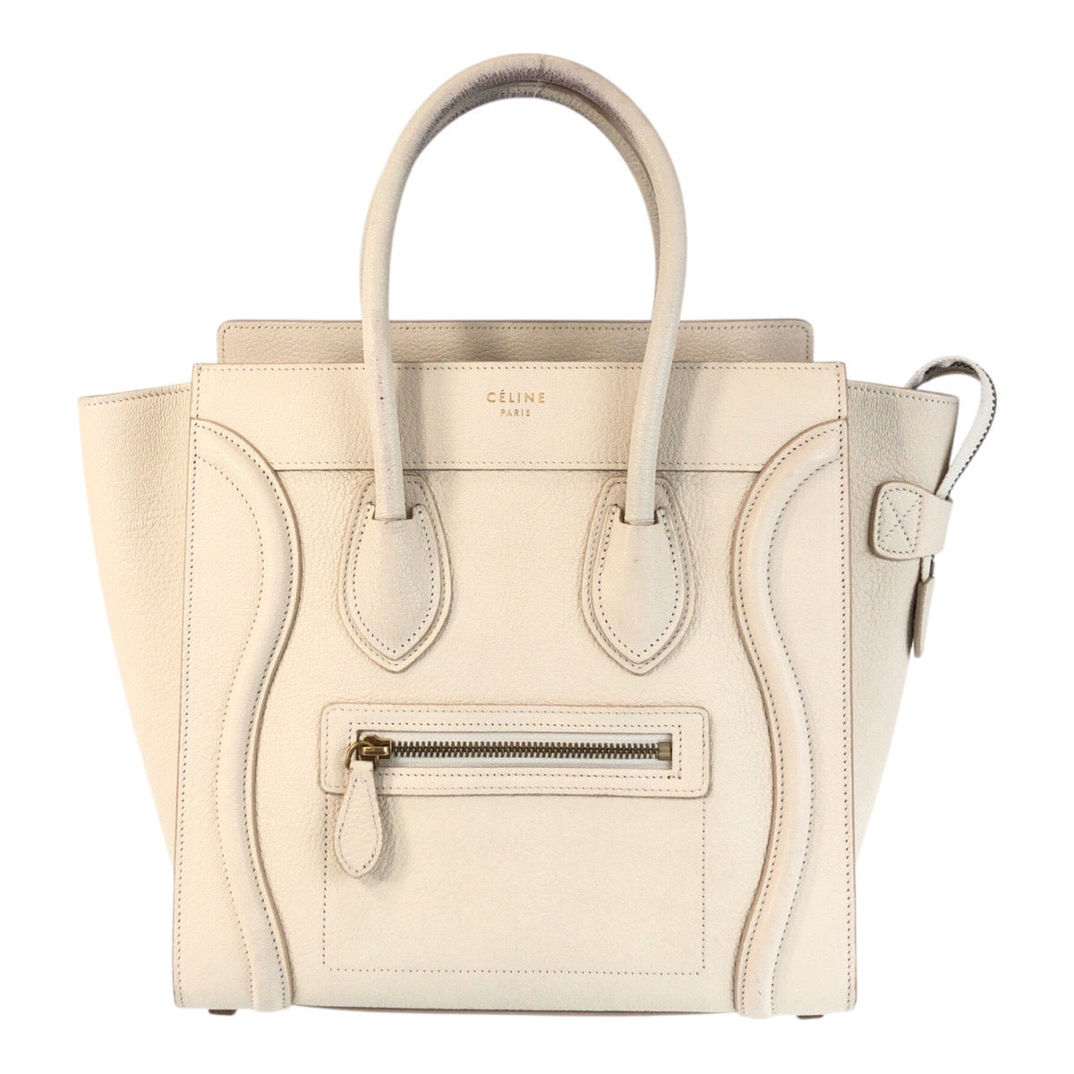 Celine Handbag F-Cu-1146 Leather Ivory Gold Metal Handbag Tote Bag Luggage Micro Women