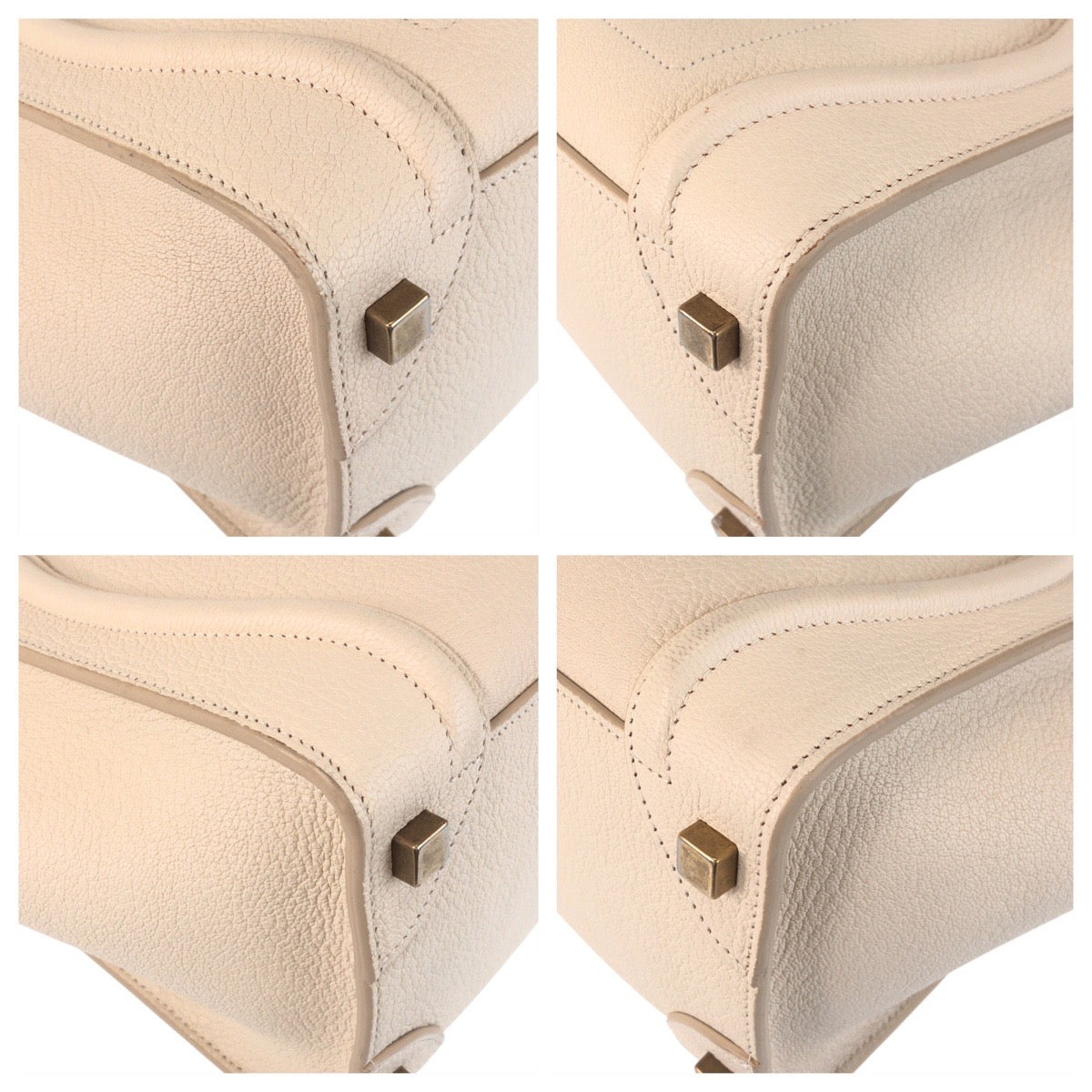 Celine Handbag F-Cu-1146 Leather Ivory Gold Metal Handbag Tote Bag Luggage Micro Women