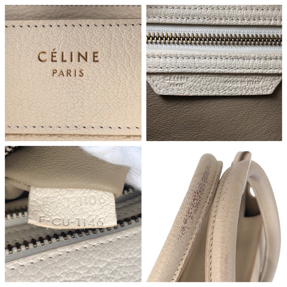 Celine Handbag F-Cu-1146 Leather Ivory Gold Metal Handbag Tote Bag Luggage Micro Women