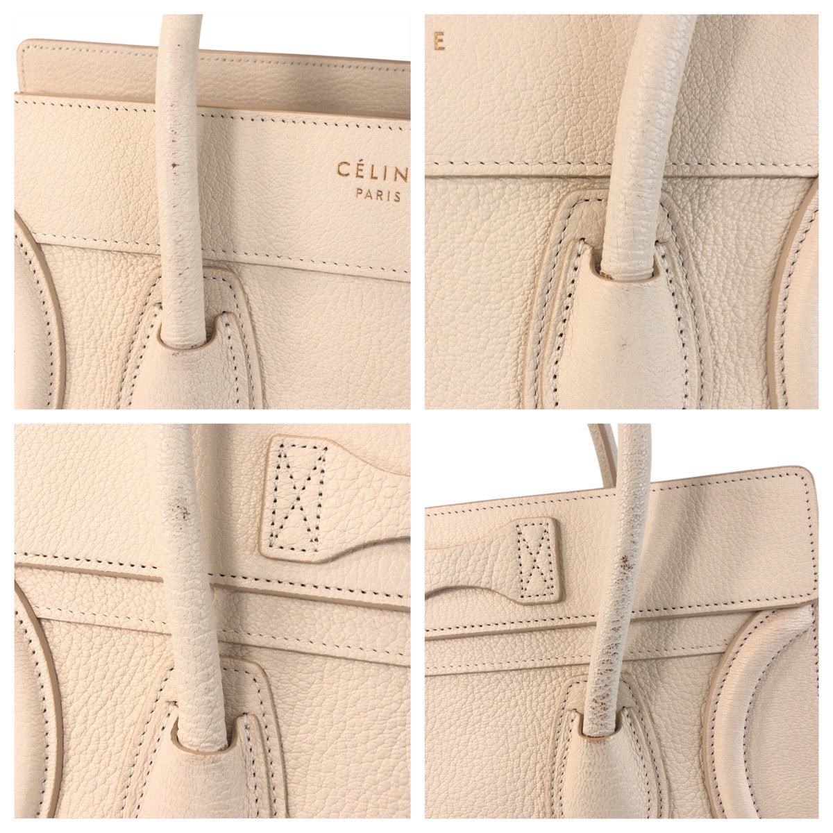 Celine Handbag F-Cu-1146 Leather Ivory Gold Metal Handbag Tote Bag Luggage Micro Women