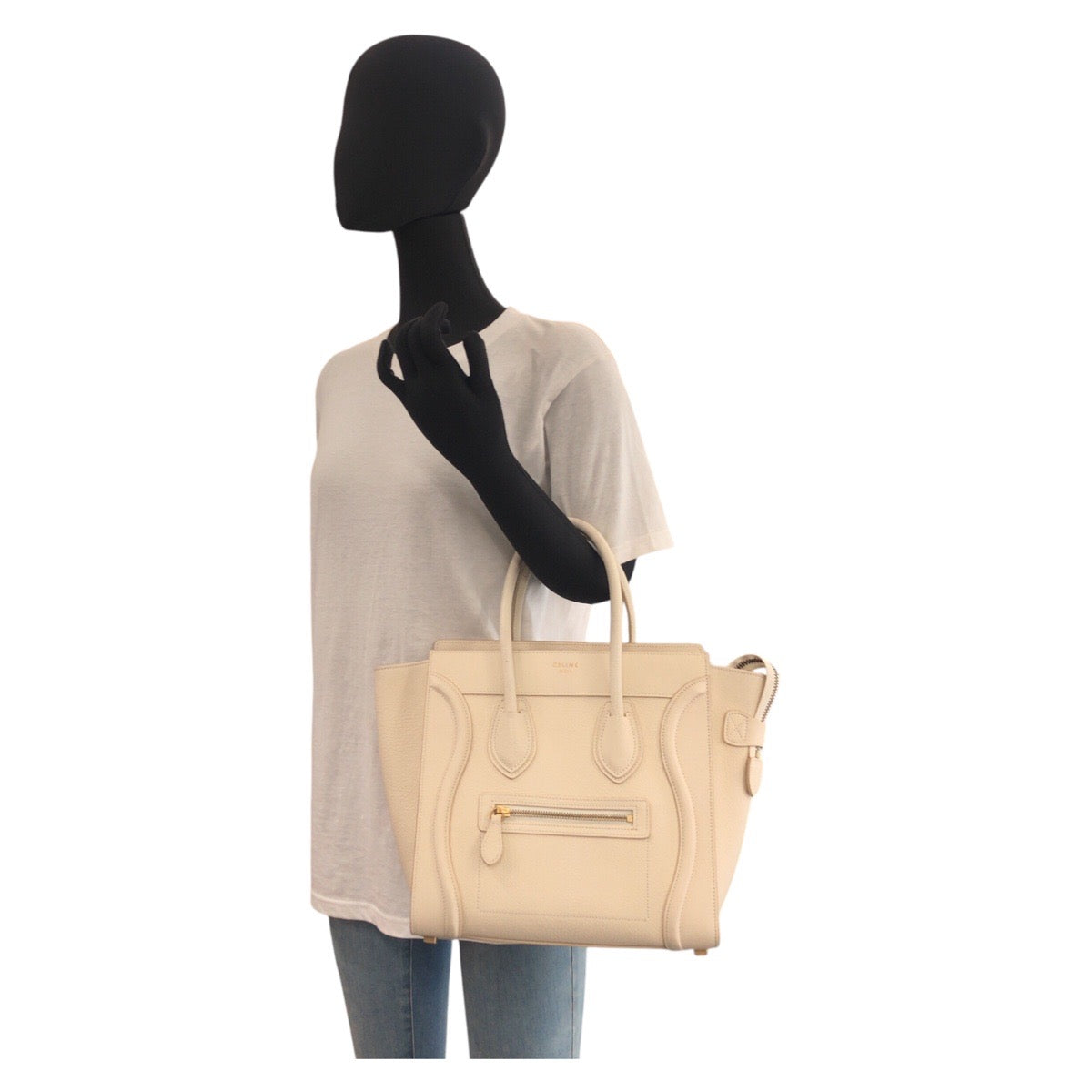 Celine Handbag F-Cu-1146 Leather Ivory Gold Metal Handbag Tote Bag Luggage Micro Women