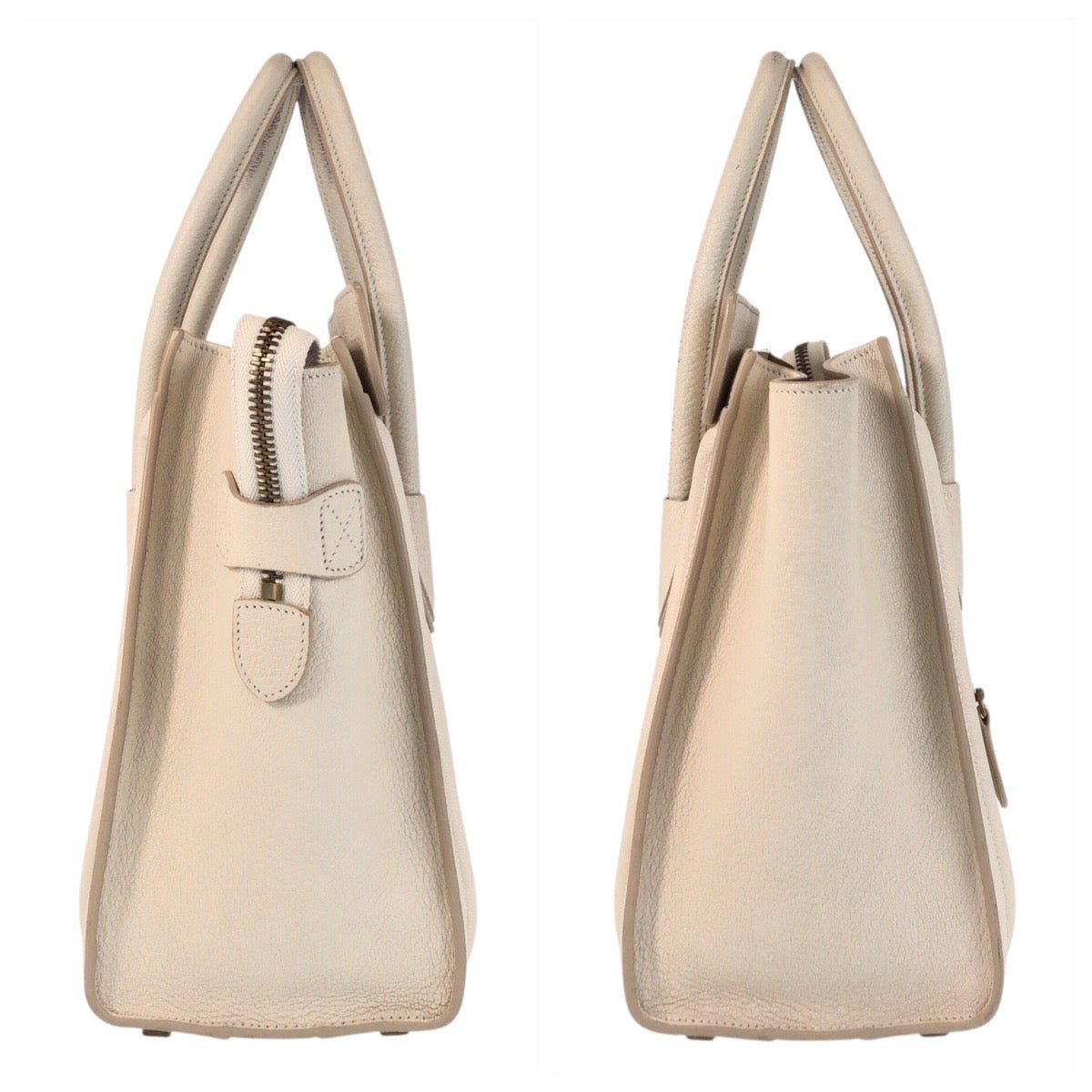 Celine Handbag F-Cu-1146 Leather Ivory Gold Metal Handbag Tote Bag Luggage Micro Women