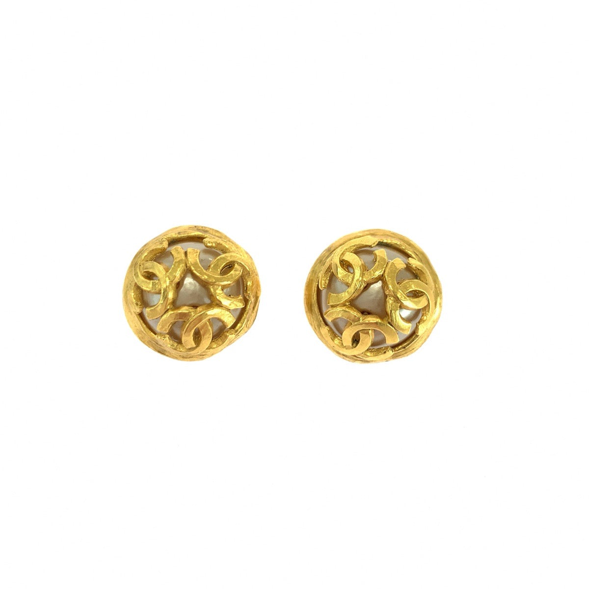 Chanel Earring Plating, Fake Pearl Gold White Earring Triple Coco Mark Faux Pearl Women