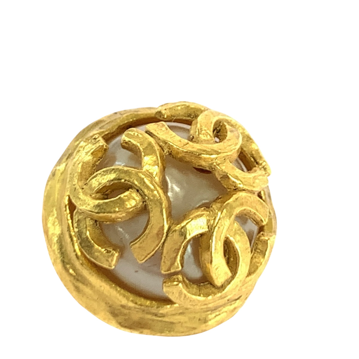 Chanel Earring Plating, Fake Pearl Gold White Earring Triple Coco Mark Faux Pearl Women