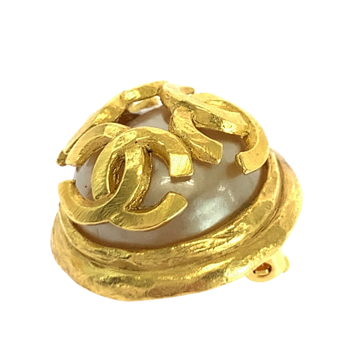 Chanel Earring Plating, Fake Pearl Gold White Earring Triple Coco Mark Faux Pearl Women