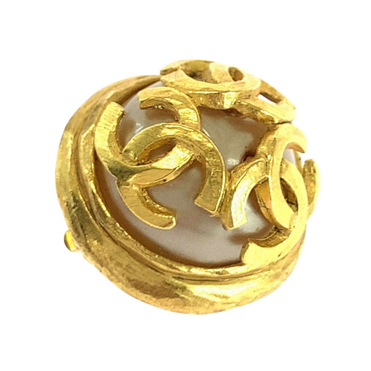 Chanel Earring Plating, Fake Pearl Gold White Earring Triple Coco Mark Faux Pearl Women