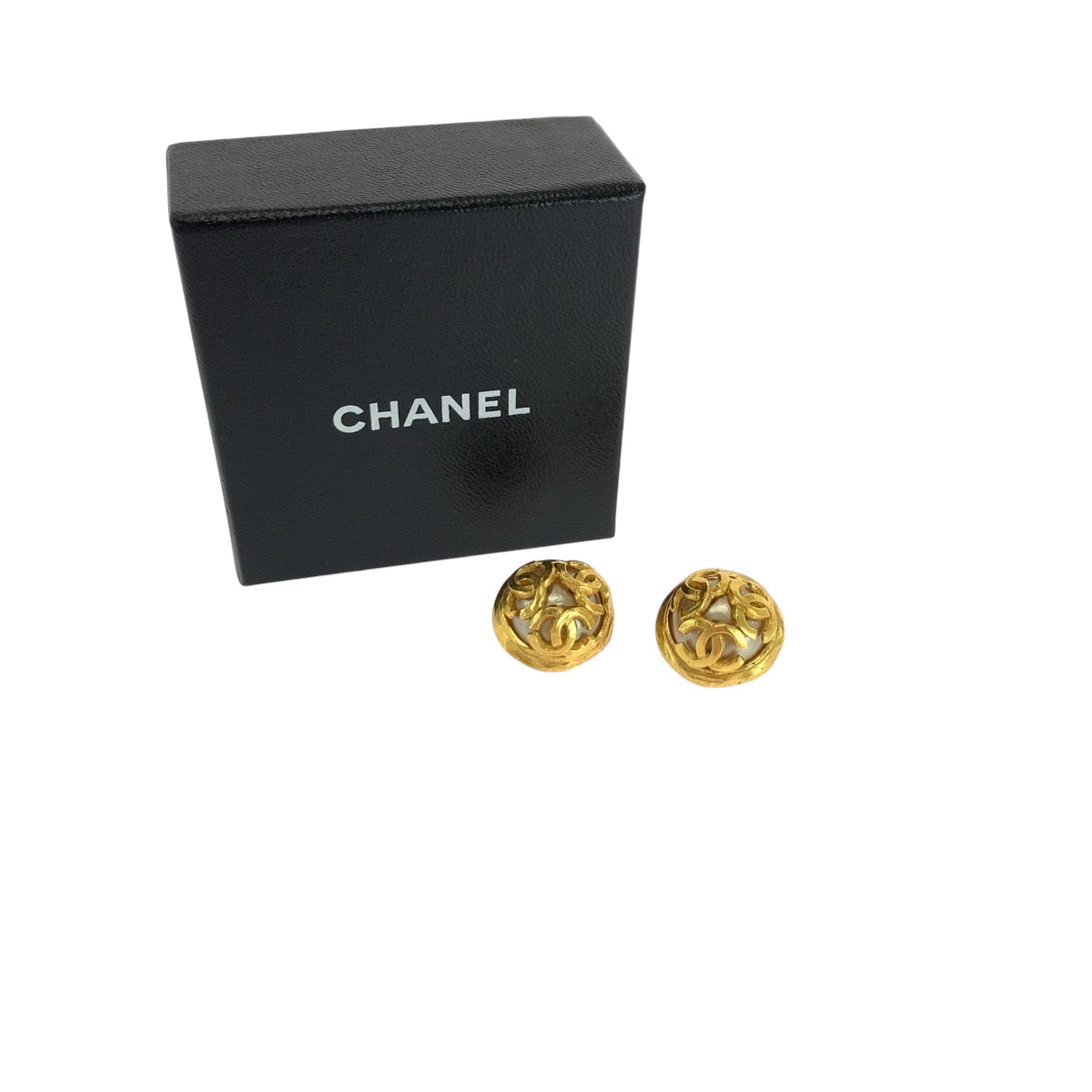 Chanel Earring Plating, Fake Pearl Gold White Earring Triple Coco Mark Faux Pearl Women