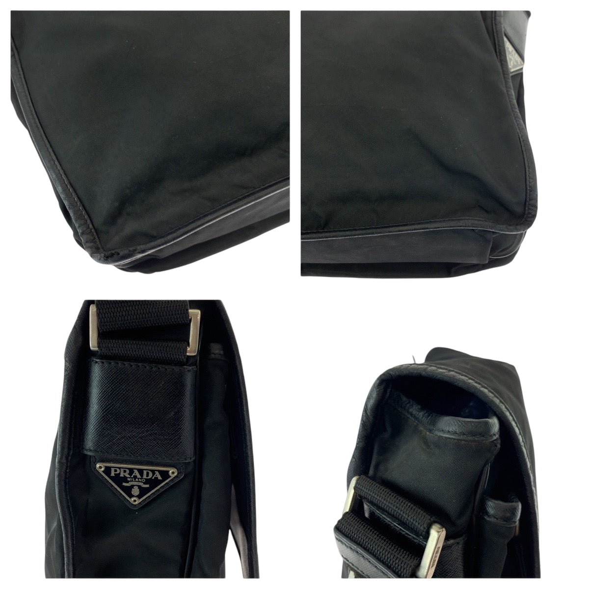 Prada Shoulder Bag V166 Nylon Black Silvermetal Shoulder Bag Messenger Bag Test Triangle With Logo