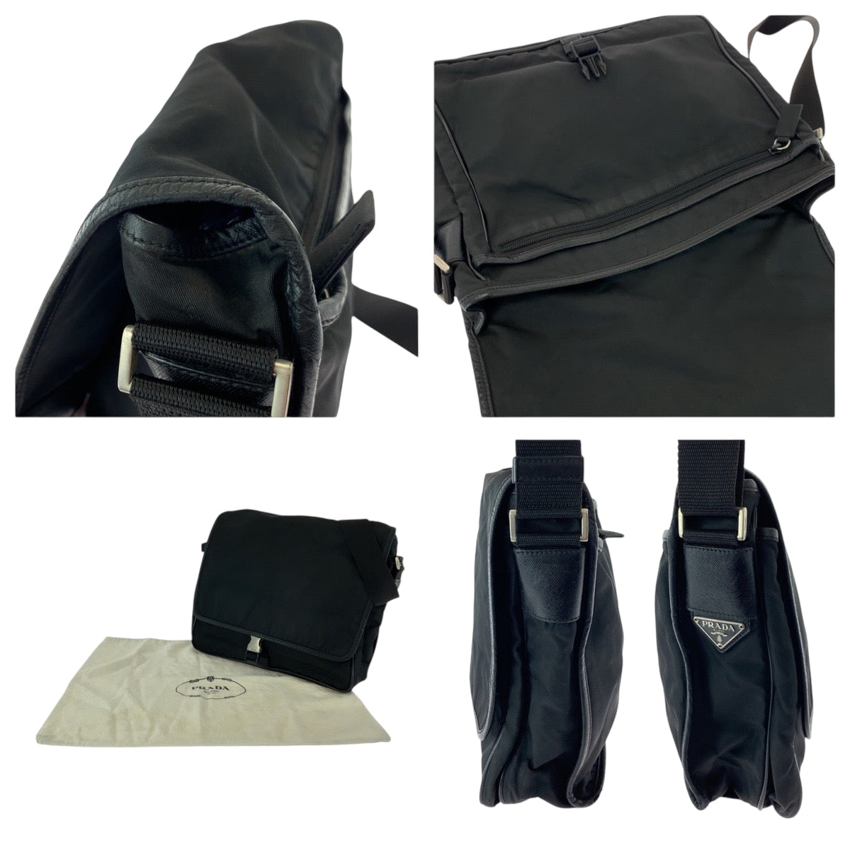 Prada Shoulder Bag V166 Nylon Black Silvermetal Shoulder Bag Messenger Bag Test Triangle With Logo