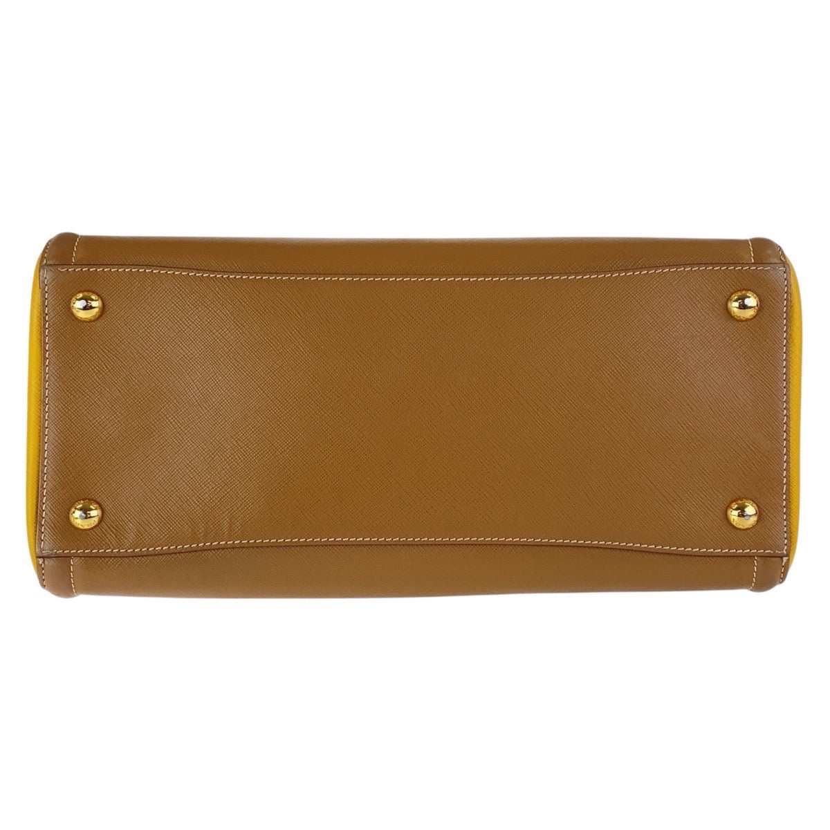 Prada Tote Bag Leather Brown Yellow Gold Metal Tote Bag Shoulder Bag 2Way Safiano Triangle With