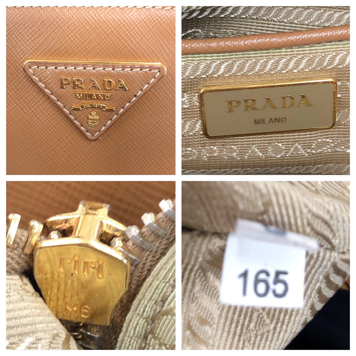 Prada Tote Bag Leather Brown Yellow Gold Metal Tote Bag Shoulder Bag 2Way Safiano Triangle With
