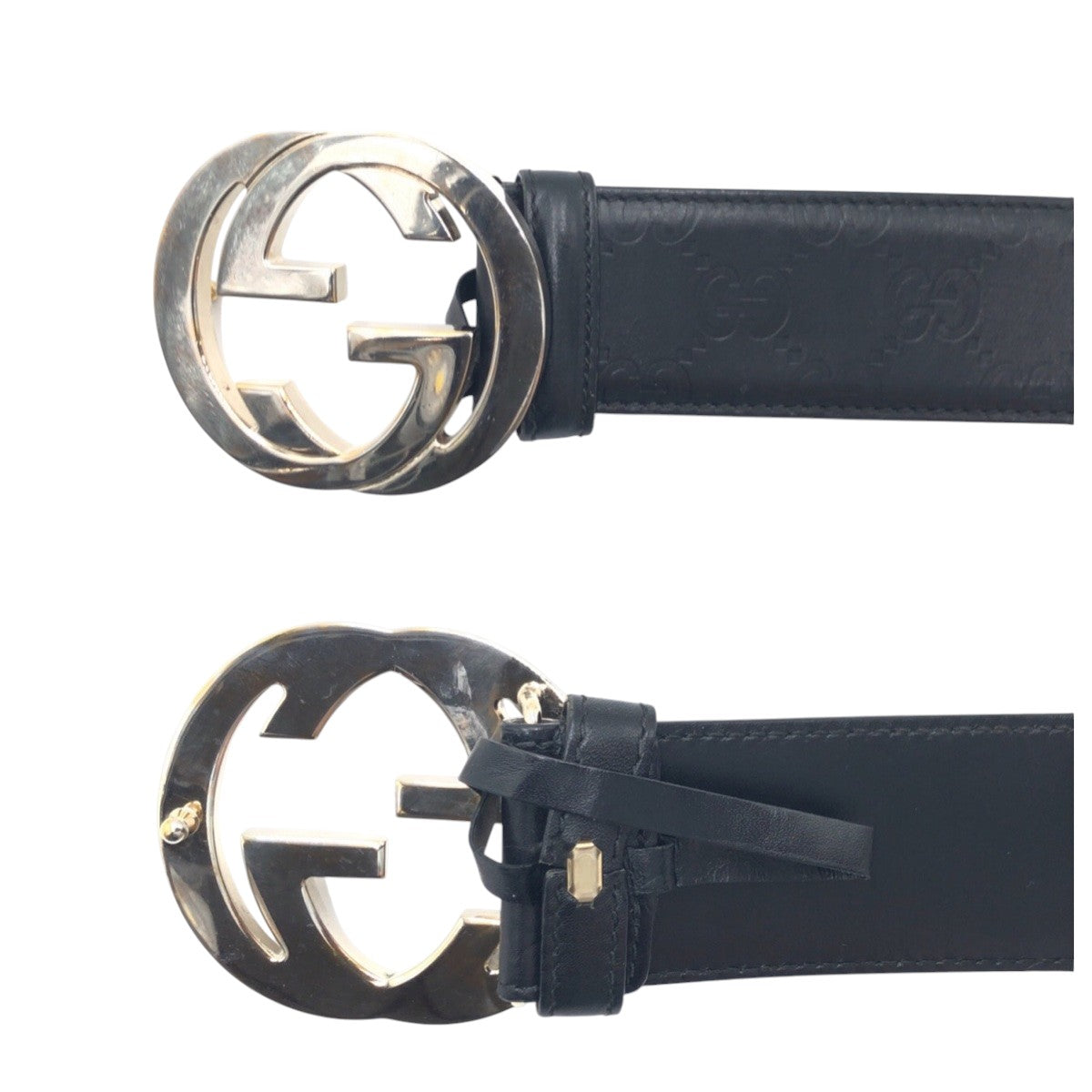 Gucci Belt 114876 85 34 Leather Black Black Silver Belts Unisex Interlocking G Mens