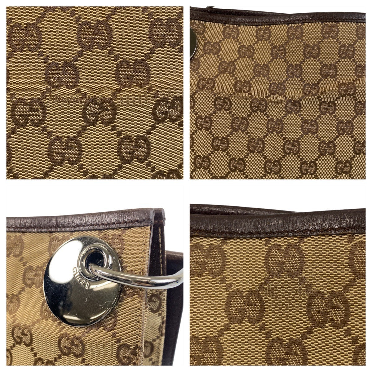 Gucci Shoulder Bag 120841 Gg Canvas, Leather Beige Brown Shoulder Bag Pochette Women