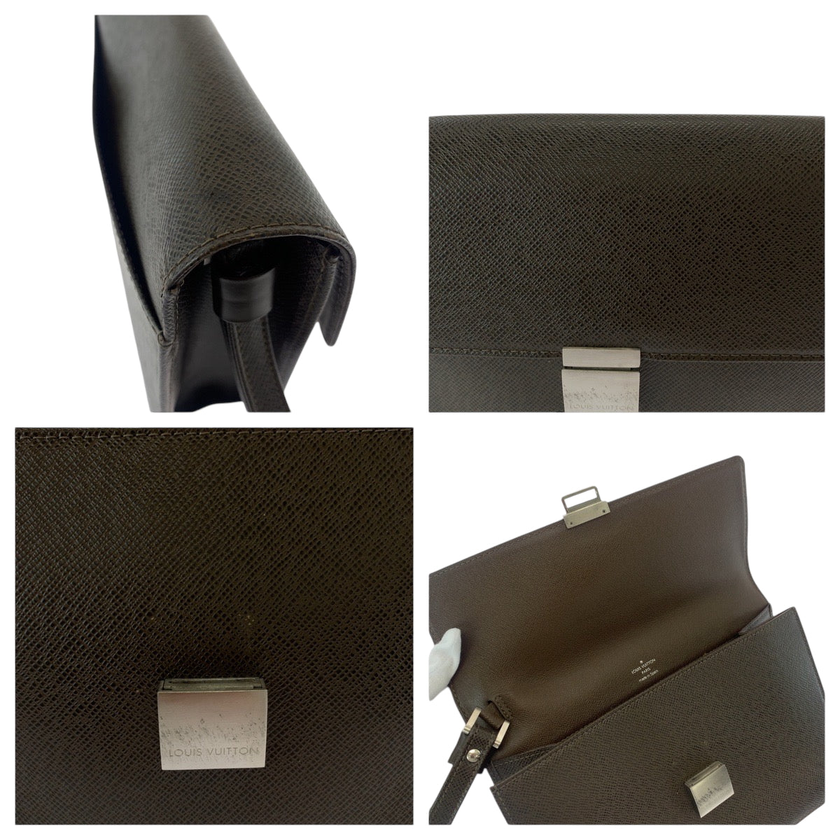 Louis Vuitton Business Bag M30786 Taiga Brown Silver Metal Business Bag Clutch Bag Taiga Selenga
