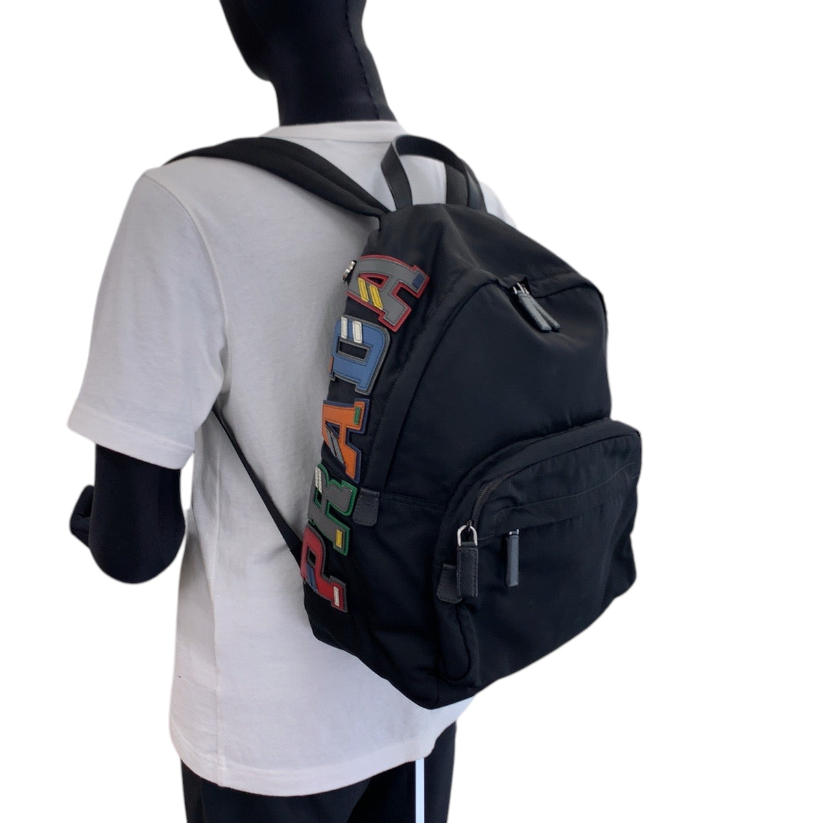 Prada Backpack 2Vz135 Nylon Black Black Multicolor Silvermetal Backpack Backpack Test Logo Patch