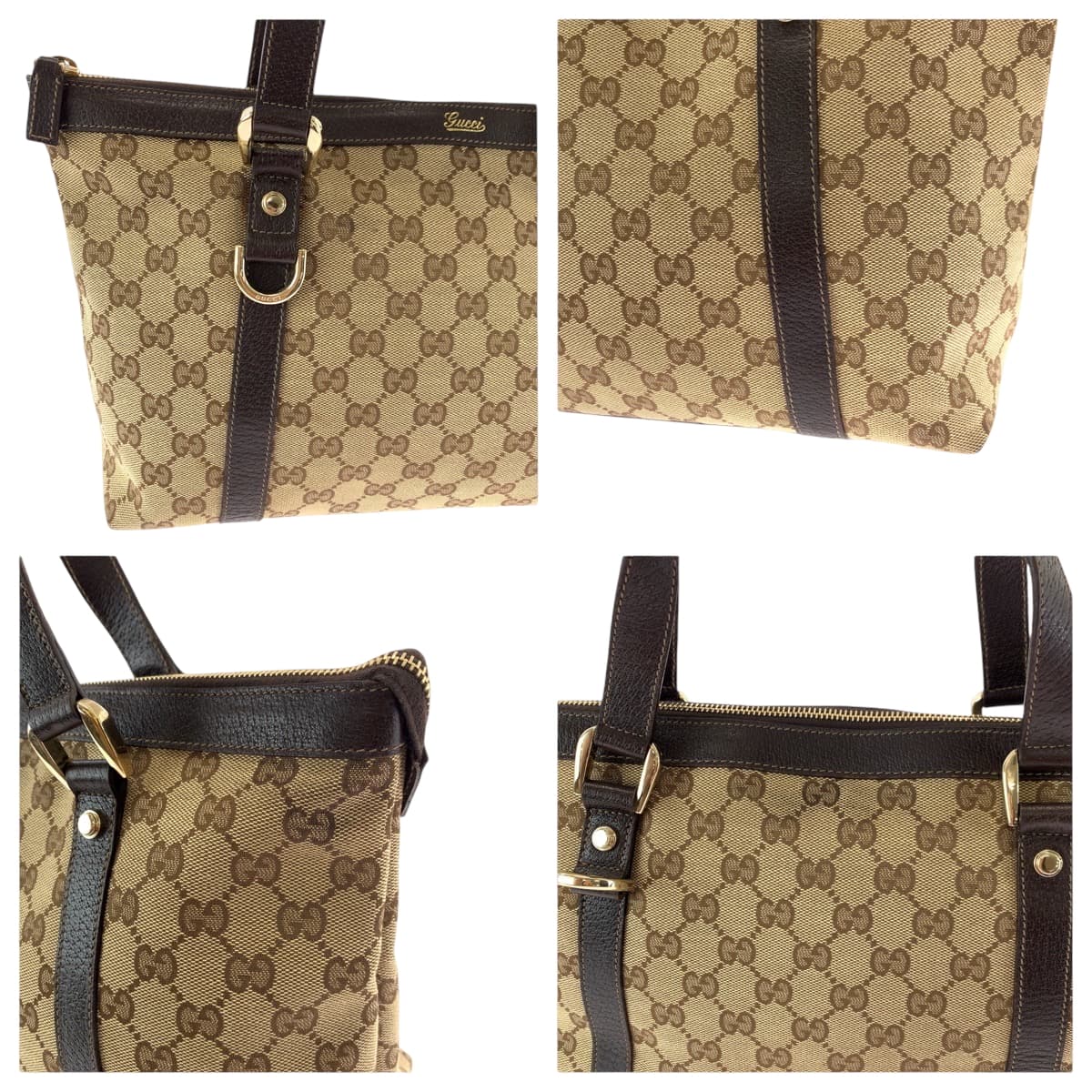 Gucci Tote Bag 141470 Gg Canvas Beige Brown Gold Metal Tote Bag Shoulder Bag Abbey Women