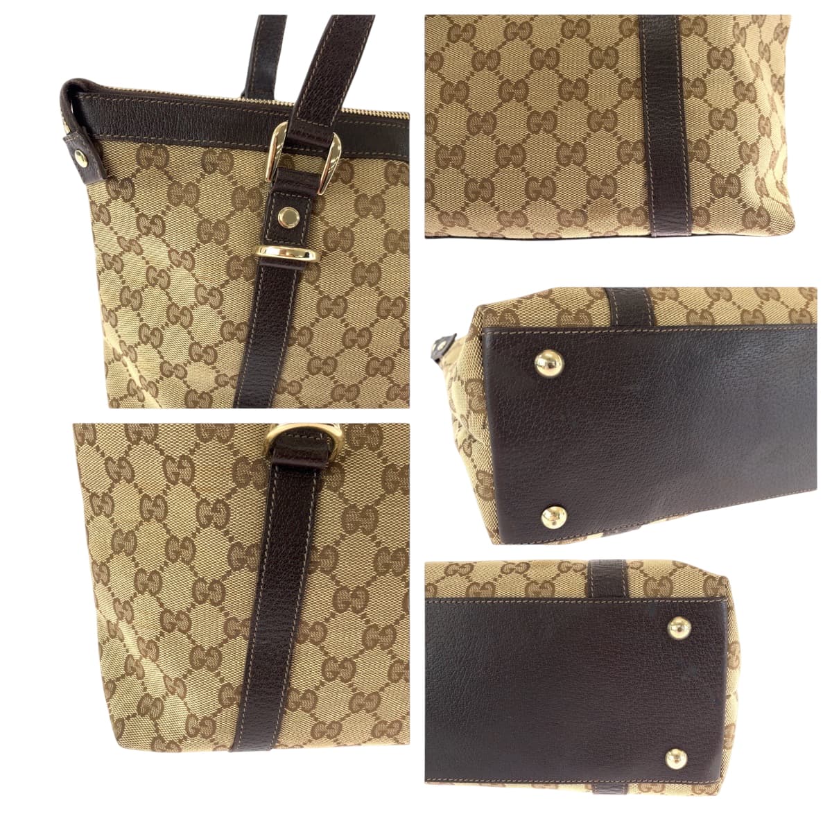 Gucci Tote Bag 141470 Gg Canvas Beige Brown Gold Metal Tote Bag Shoulder Bag Abbey Women