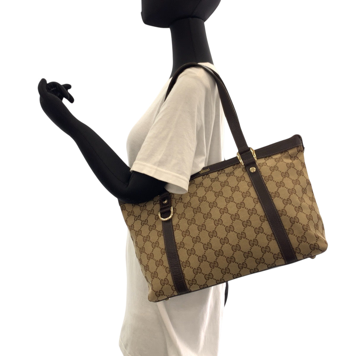 Gucci Tote Bag 141470 Gg Canvas Beige Brown Gold Metal Tote Bag Shoulder Bag Abbey Women