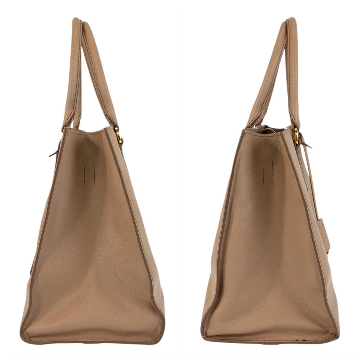 Prada Tote Bag Leather Pink Beige Gold Metal Tote Bag Handbag Safiano Women