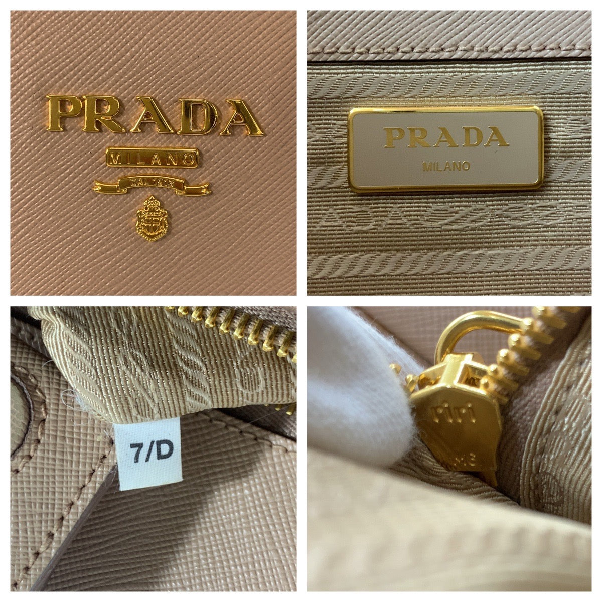 Prada Tote Bag Leather Pink Beige Gold Metal Tote Bag Handbag Safiano Women