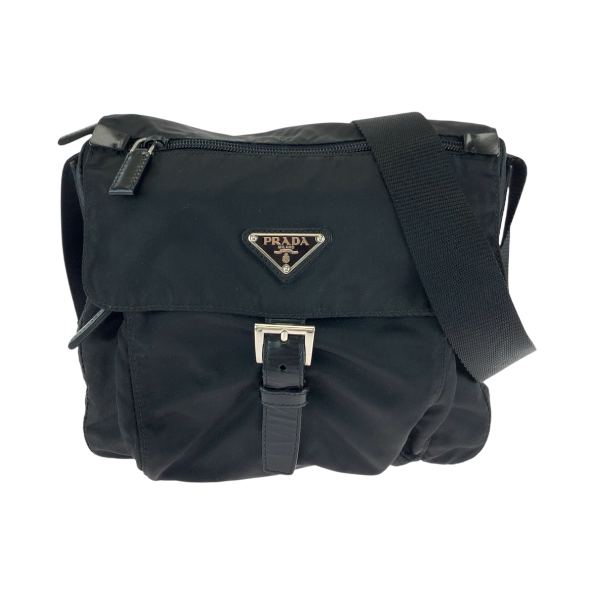 Prada Shoulder Bag Nylon Black Silvermetal Shoulder Bag Pochette Test Triangle With Logo Mens