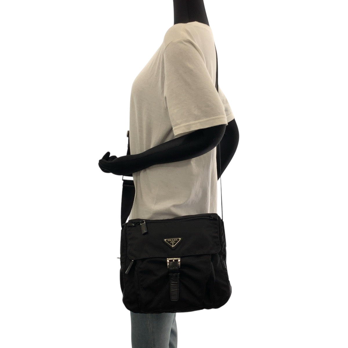 Prada Shoulder Bag Nylon Black Silvermetal Shoulder Bag Pochette Test Triangle With Logo Mens