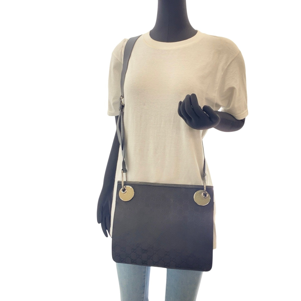 Gucci Shoulder Bag 120841 Gg Canvas, Leather Black Silvermetal Crossbody Shoulder Bag Women