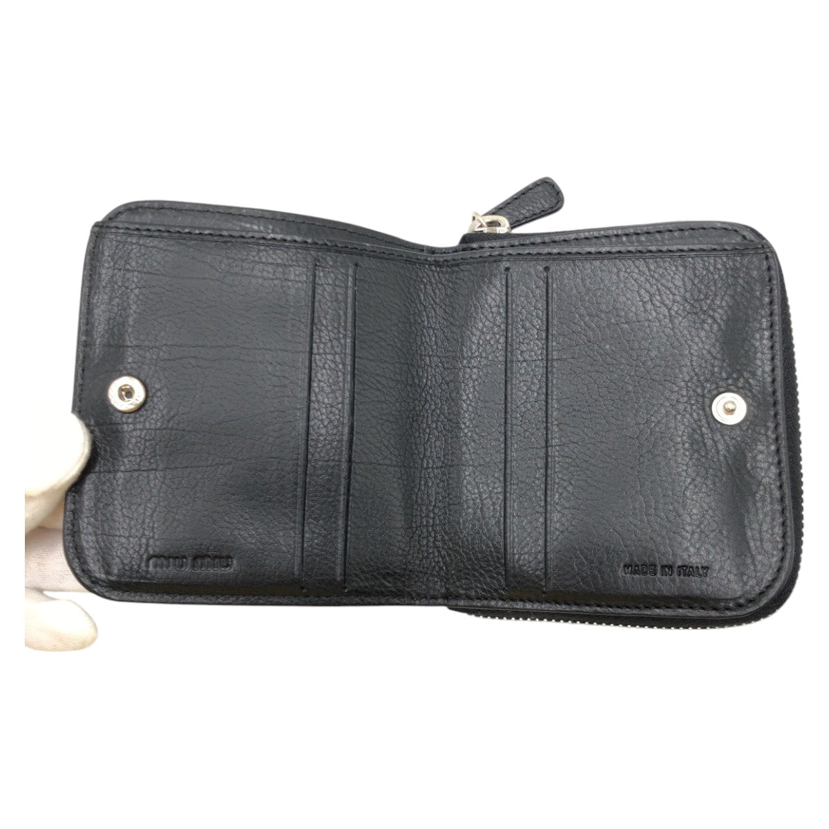 Miu Miu Bifold Wallet Leather Black Silvermetal Bifold Wallet Compact Wallet Women