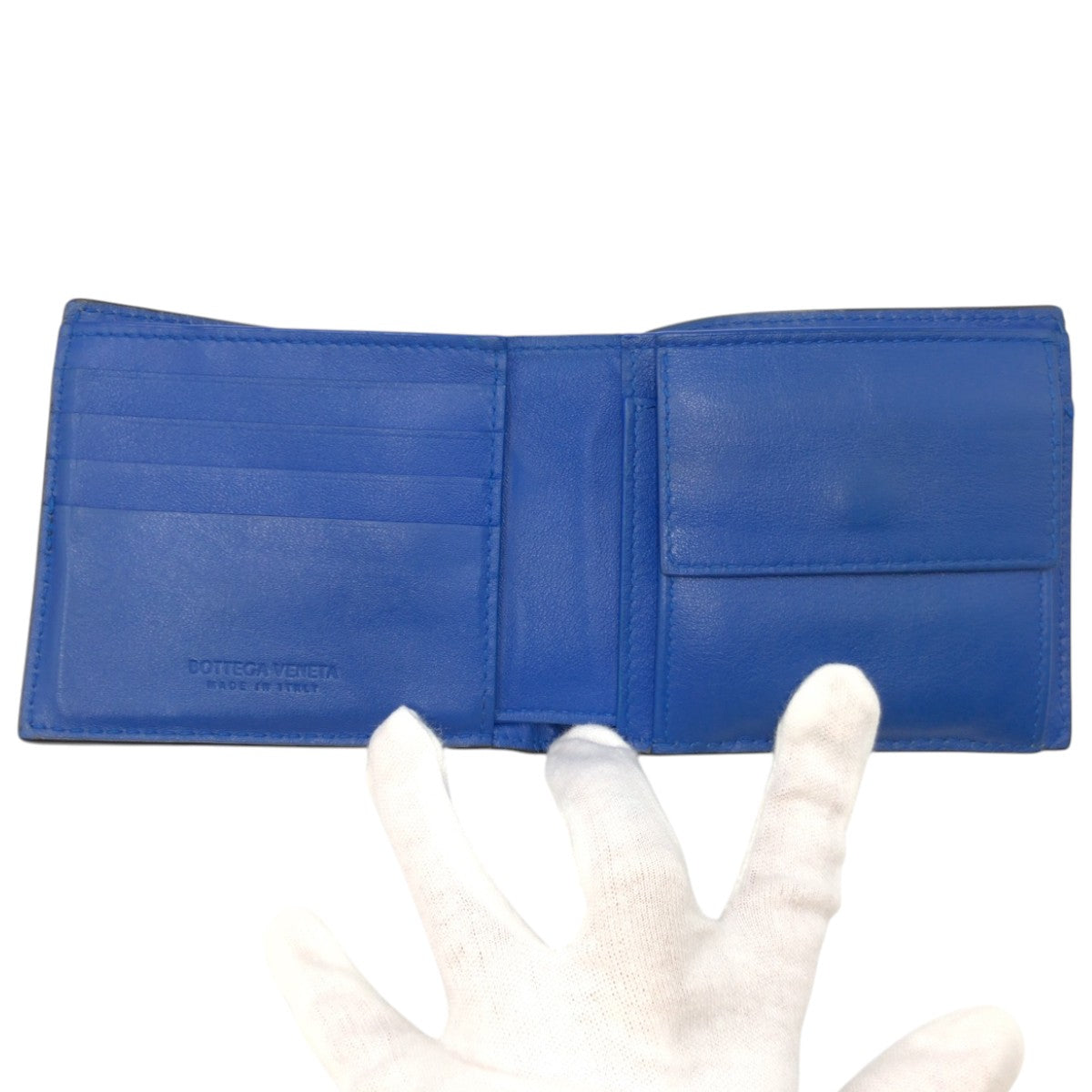 Bottegaveneta Bifold Wallet Leather Black Blue Bifold Wallet Compact Wallet Intrecciato Mens